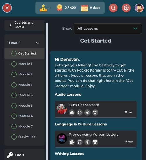 Rocket Korean Dashboard